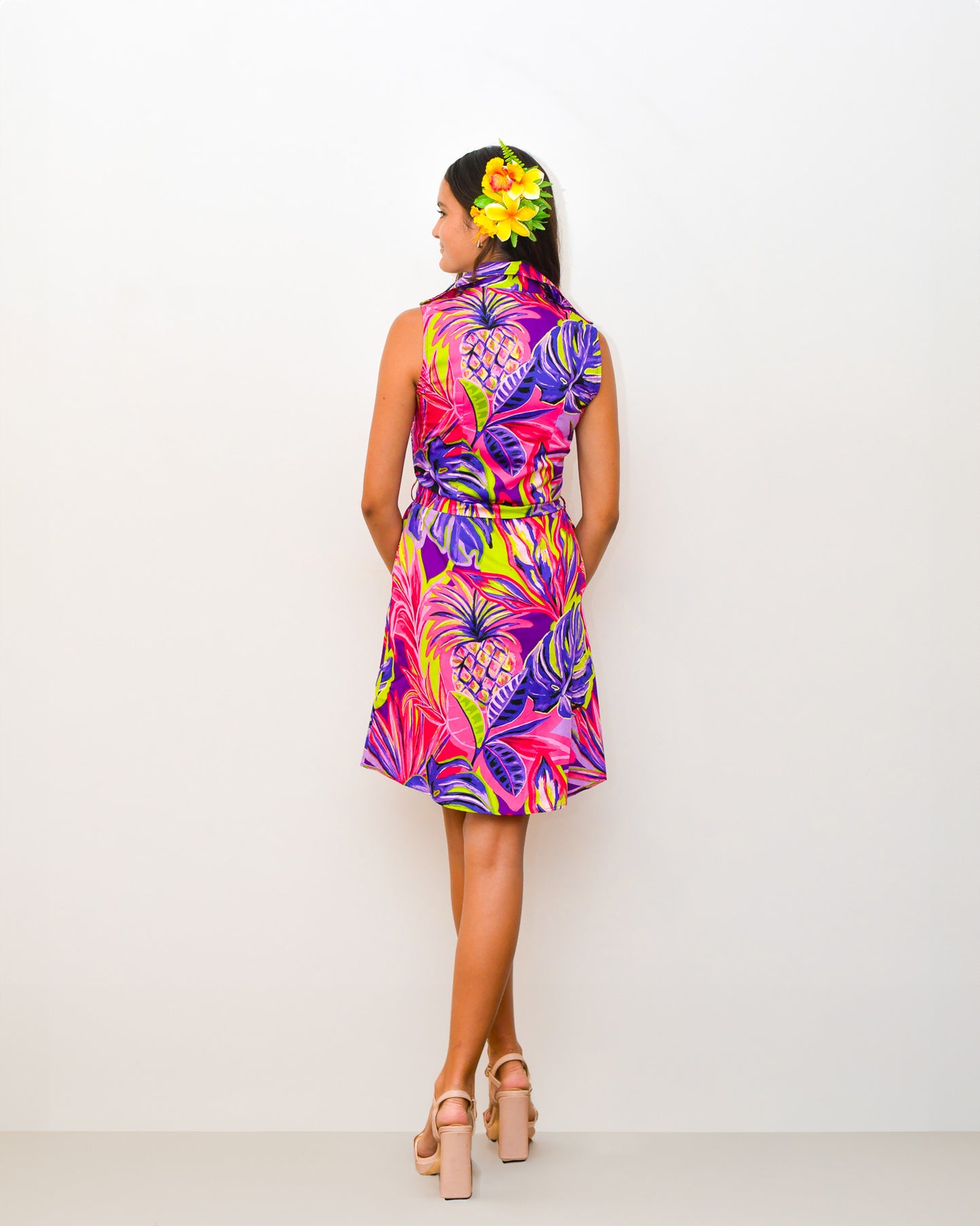 Tropical Painting - Sleeveless Shirt Dress