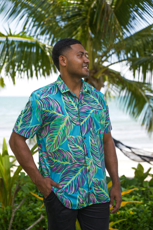 Teal Leafy - Short Sleeve Men's Shirt