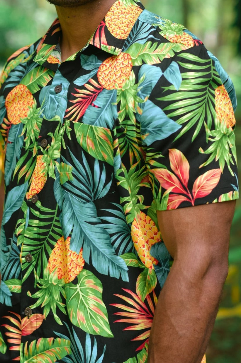 Sweet Pineapples - Short Sleeve Shirt (Black) - Malia Fiji