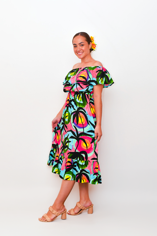 Fiji Sunsets - Off Shoulder Midi Dress