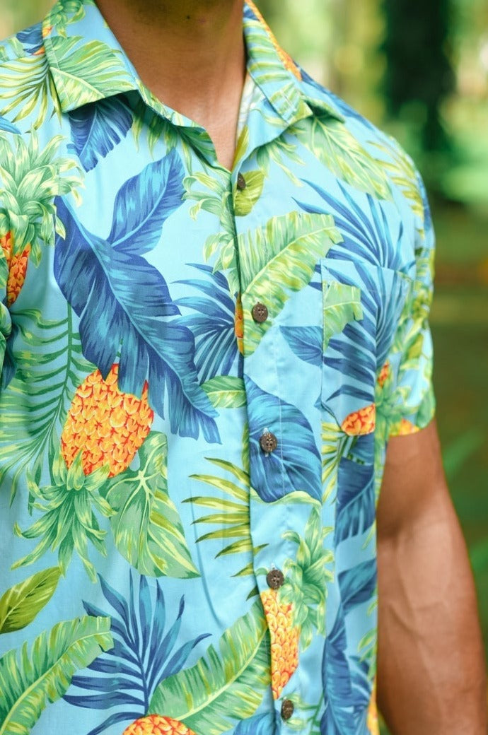 Sweet Pineapples - Short Sleeve Shirt (Blue) - Malia Fiji